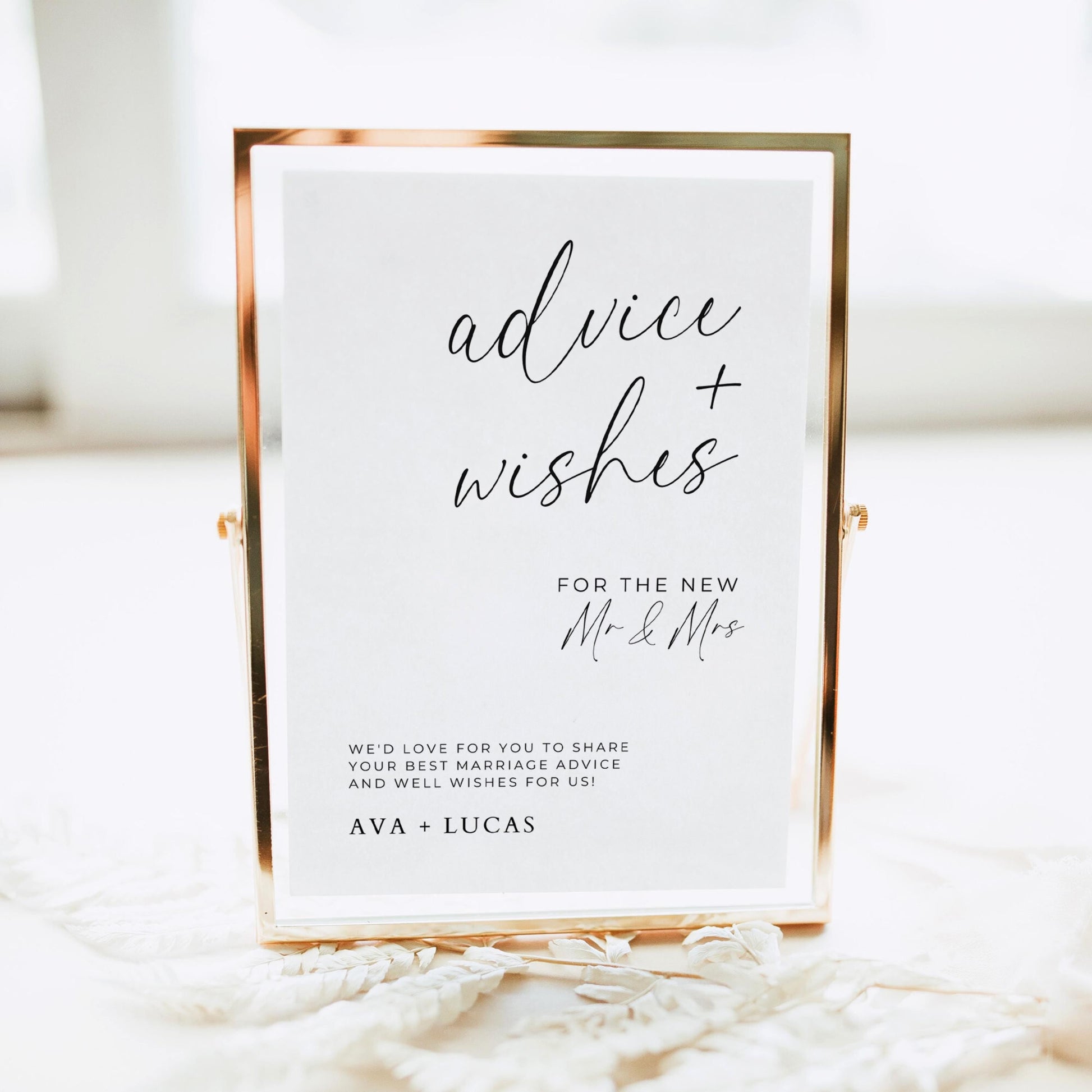 Wedding Advice and Wishes Cards with Sign, Modern Minimalist Bride Groom Marriage Advice Set, Printable Advice For The New Mr and Mrs Card