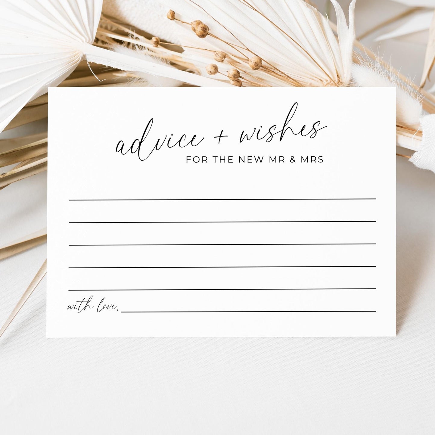 Wedding Advice and Wishes Cards with Sign, Modern Minimalist Bride Groom Marriage Advice Set, Printable Advice For The New Mr and Mrs Card