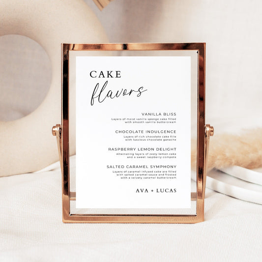 Wedding Cake Flavor Menu Template, Minimalist Cupcake Flavours Sign, Modern DIY Printable Wedding Reception or Engagement Party Decor