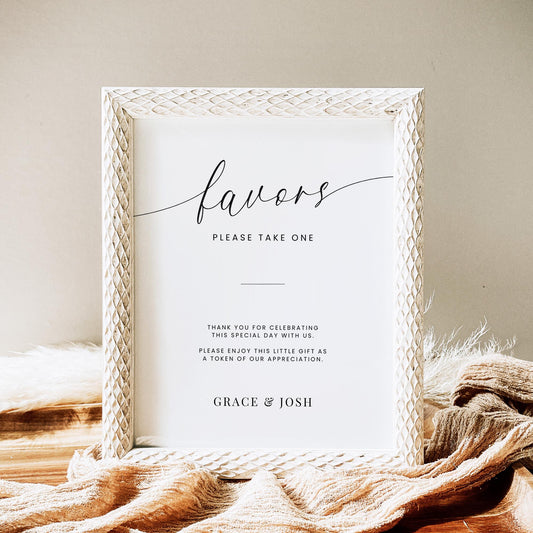 Wedding Favors Sign Template, Elegant Please Take A Favor Signage, Minimalist Printable Favor Sign for Wedding Reception or Engagement Party