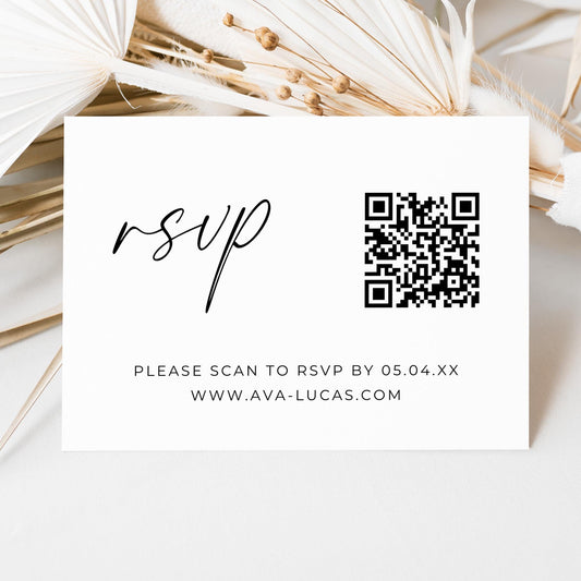 Wedding RSVP Card with QR Code Invitation Insert Template, Modern Minimalist Digital Scan Code Response Invite Enclosure Card