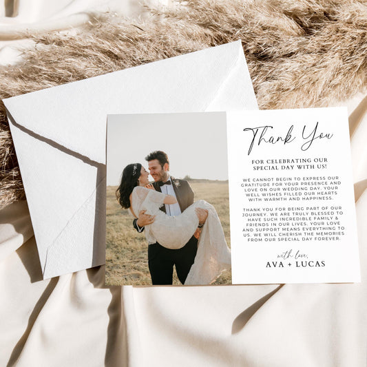 Wedding Thank You Card Template Horizontal, Modern Minimalist Photo Thank Yous, Simple Elegant Picture Thank You For Attending Note