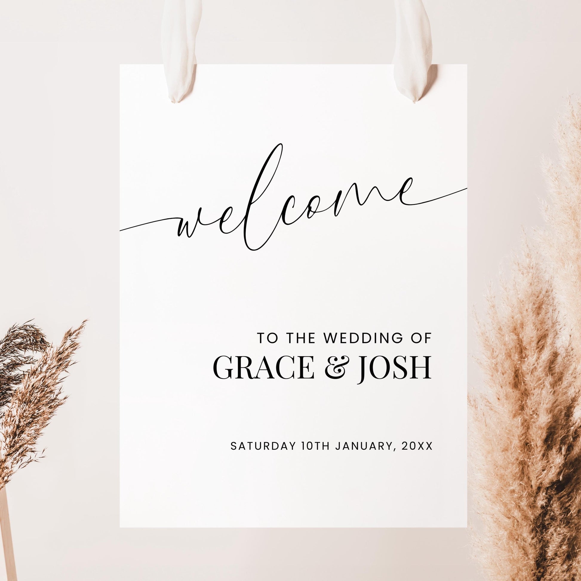 Wedding Welcome Sign Template, Elegant Script Welcome To The Wedding Of Signage, Modern Minimalist Printable Customizable Poster Board Sign