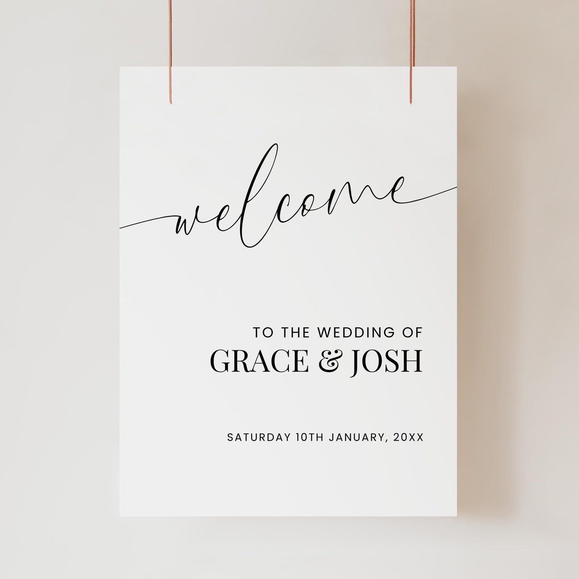 Wedding Welcome Sign Template, Elegant Script Welcome To The Wedding Of Signage, Modern Minimalist Printable Customizable Poster Board Sign