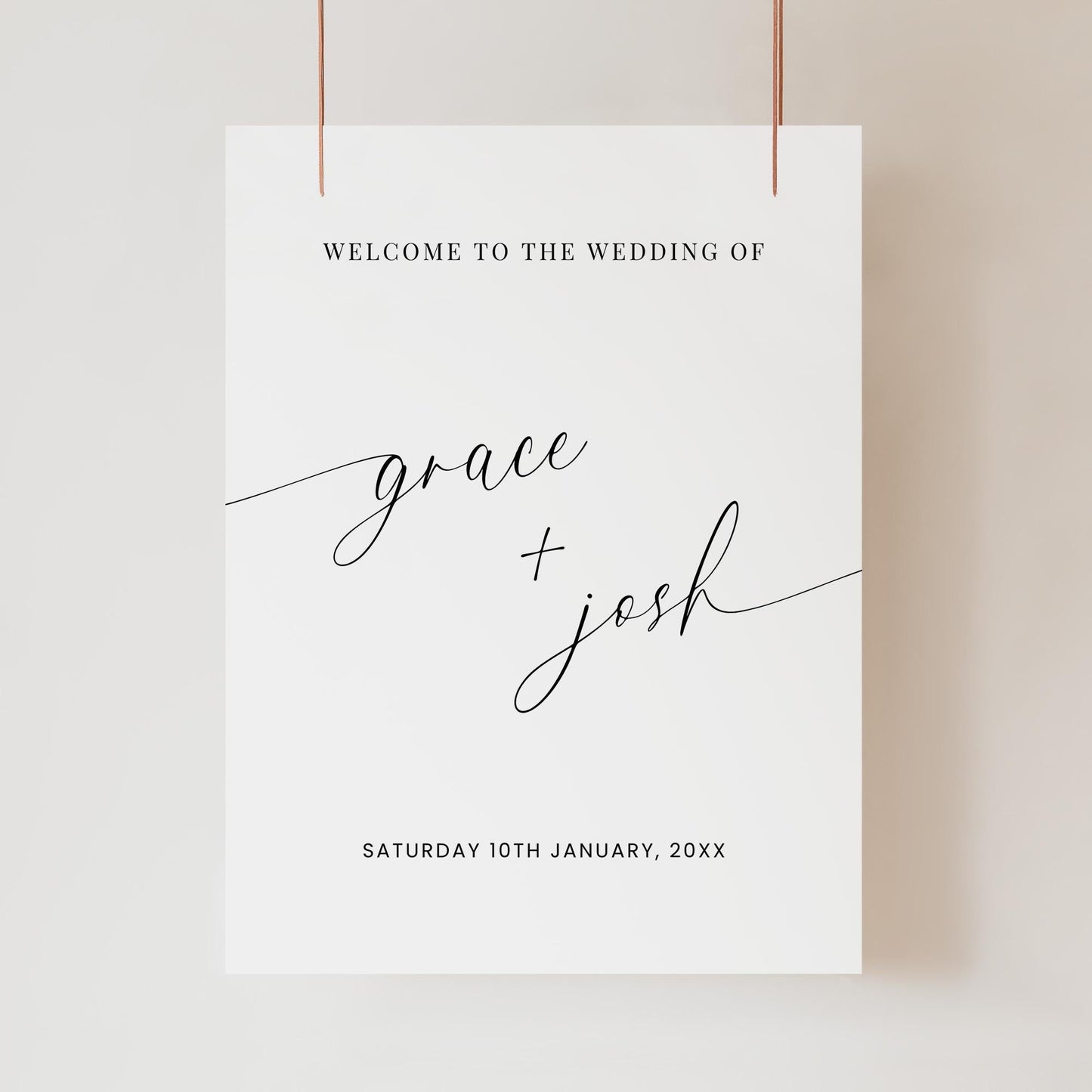 Welcome To The Wedding Of Sign Template, Elegant Script Welcome Sign, Minimalist Wedding Ceremony & Reception Printable Poster Board Signage