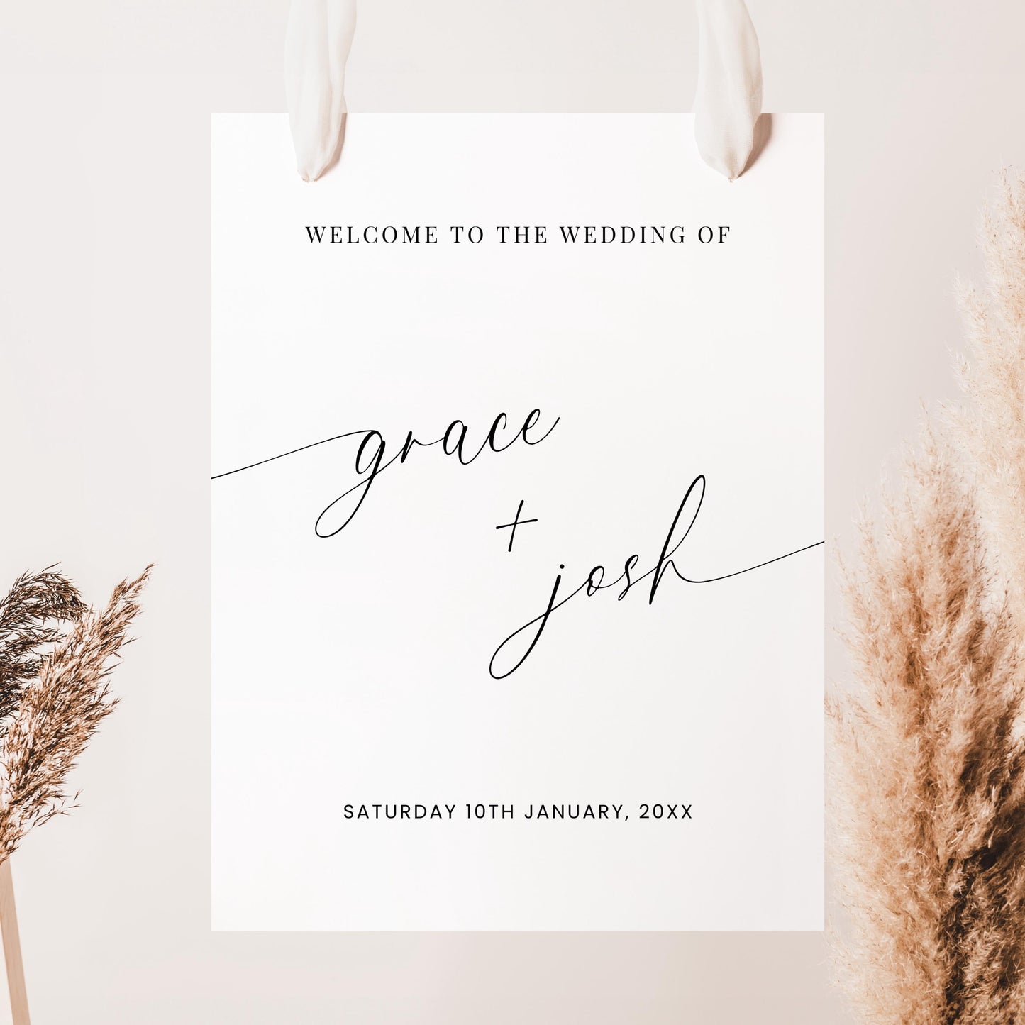 Welcome To The Wedding Of Sign Template, Elegant Script Welcome Sign, Minimalist Wedding Ceremony & Reception Printable Poster Board Signage