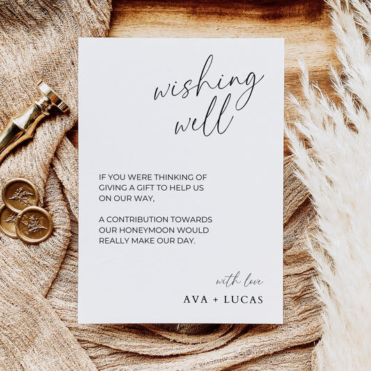 Wishing Well Card Template, Minimalist Wedding Invitation Enclosure, Modern Monetary Gift Insert Note, Honeymoon Fund and Money Poem Ideas