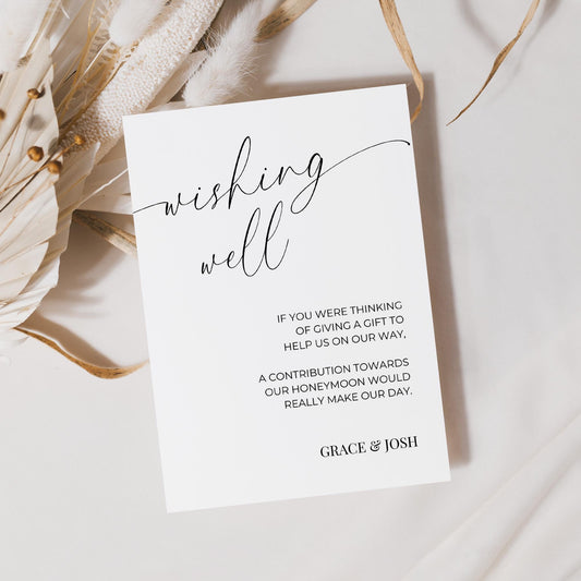 Wishing Well Insert Card Template, Elegant Wedding Invitation Enclosure, Minimalist Monetary Gift Note, Honeymoon Fund and Money Poem Ideas