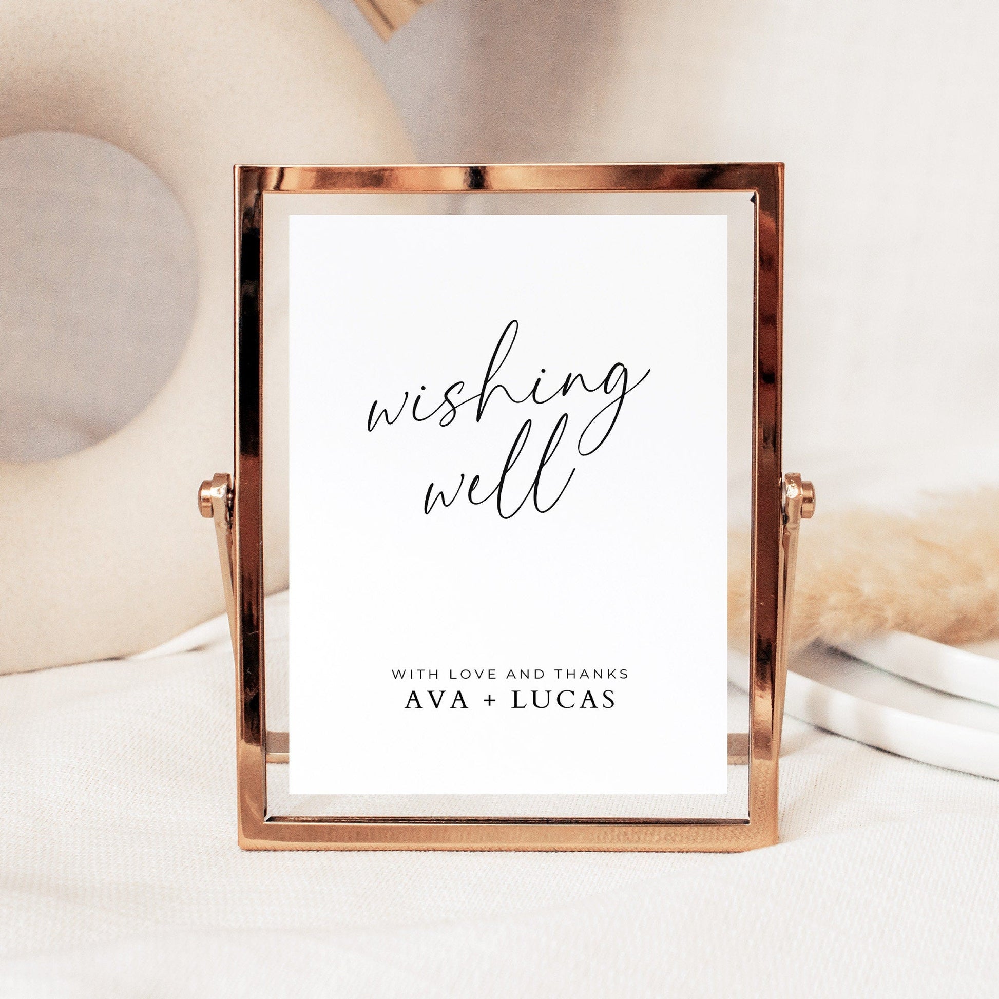 Wishing Well Sign Template for Wedding Reception or Engagement Party, Minimal Printable Wishing Well Signage, Cards & Well Wishes Sign