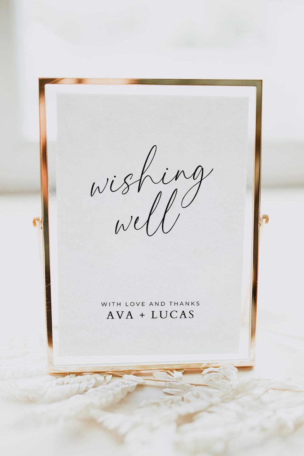 Wishing Well Sign Template for Wedding Reception or Engagement Party, Minimal Printable Wishing Well Signage, Cards & Well Wishes Sign