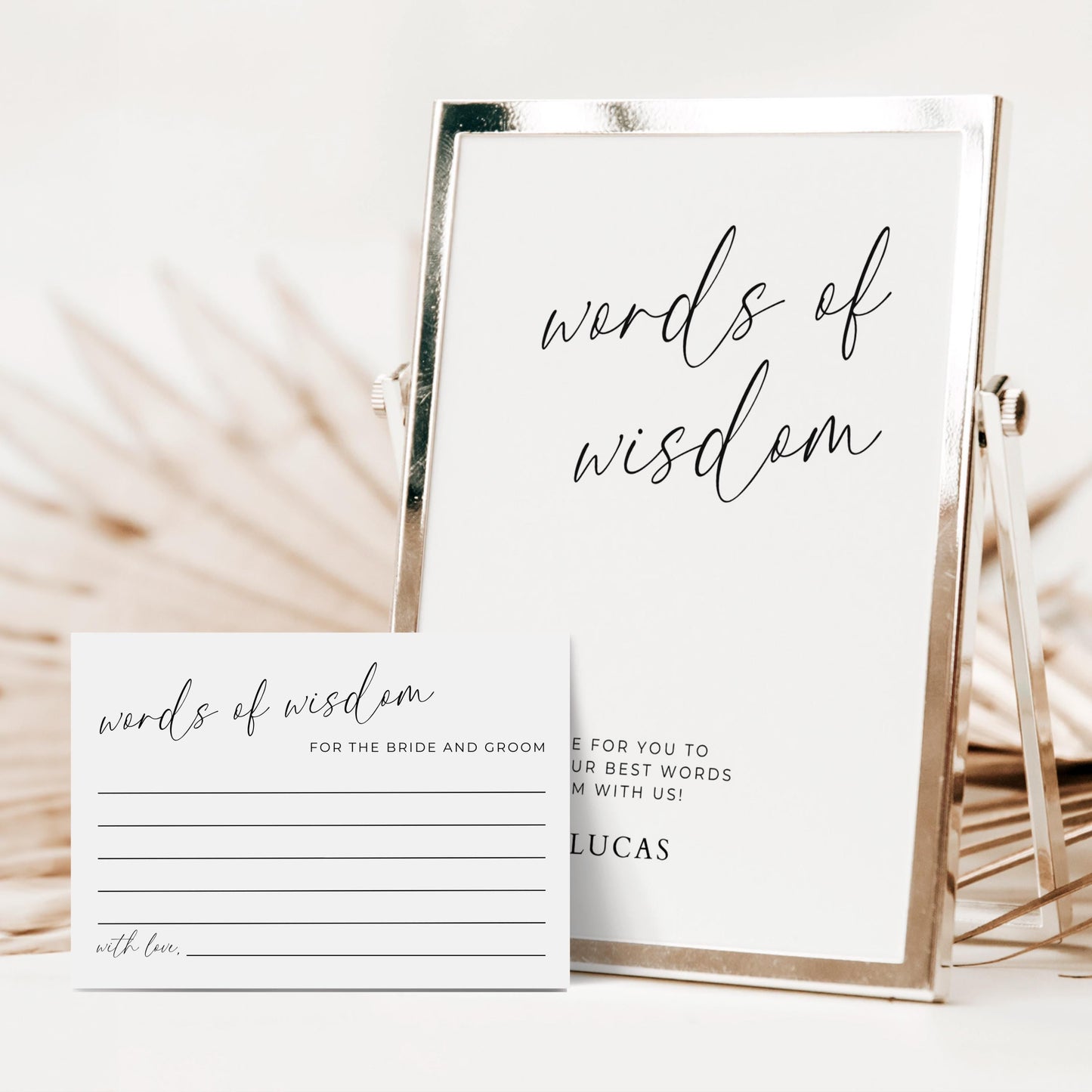 Words of Wisdom Sign and Cards Template, Minimalist Words of Wisdom for the Bride and Groom Wedding Reception Signage and Advice Cards