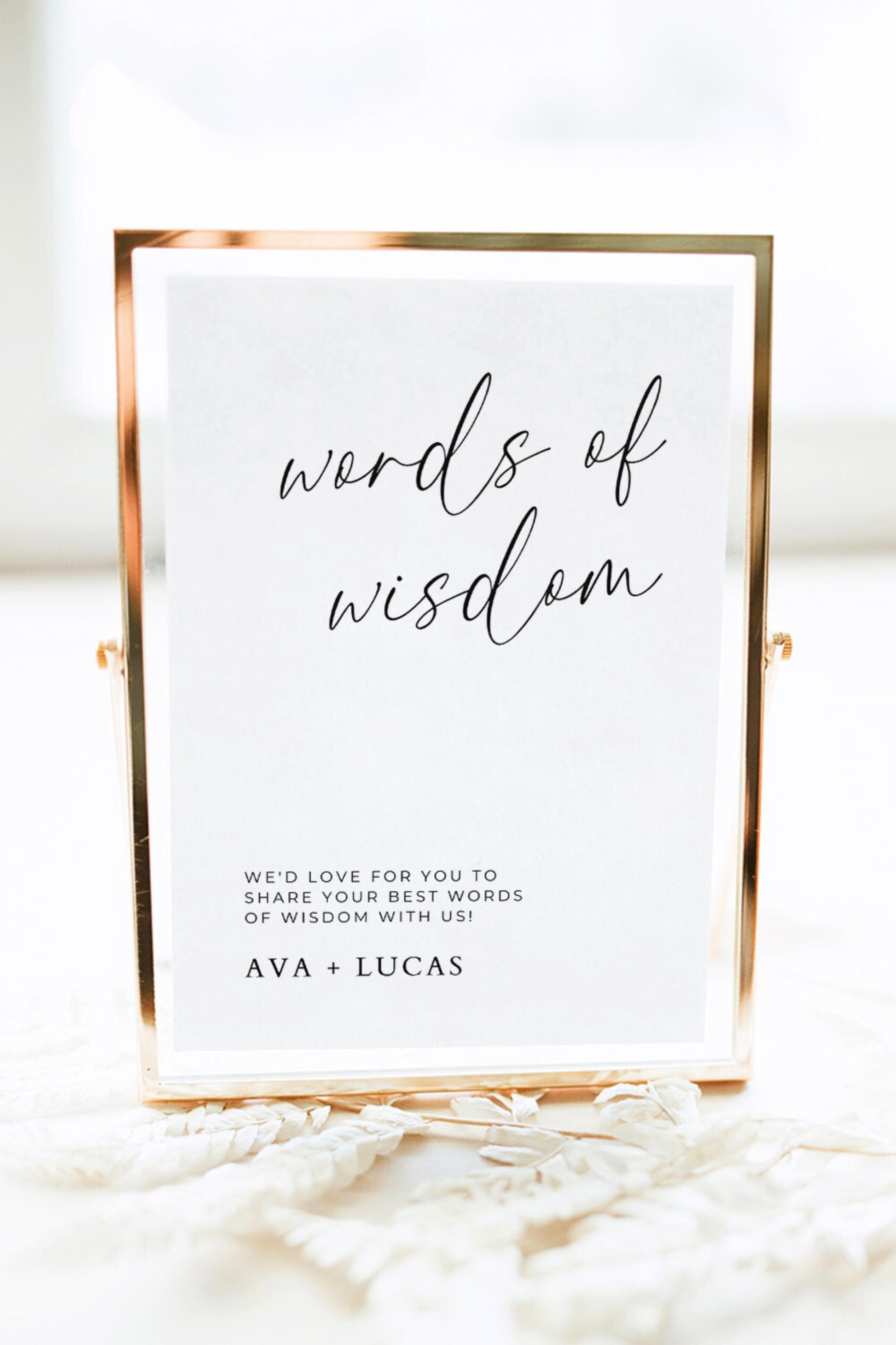 Words of Wisdom Sign and Cards Template, Minimalist Words of Wisdom for the Bride and Groom Wedding Reception Signage and Advice Cards