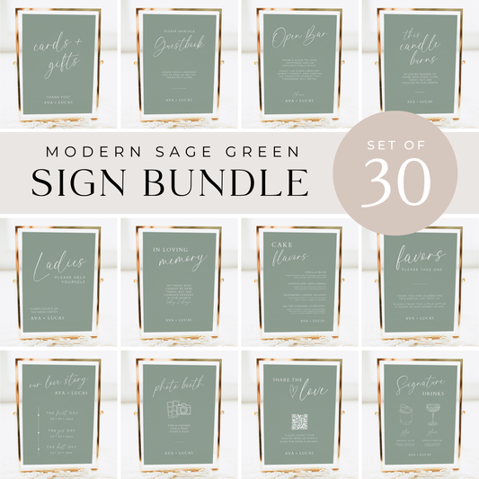 Wedding Reception Signs Template Bundle Sage Green